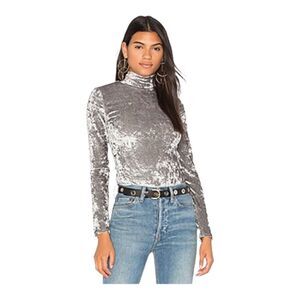 Central Park West x Revolve Silver Ocean Drive Velvet 90s Bodysuit SZ XS BNWT